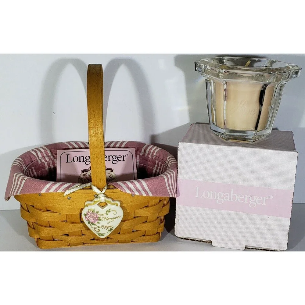 1999 Longaberger Horizon Of Hope Basket Set W/ Liner Protector Lid Tie On